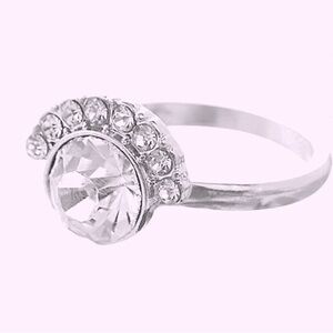 2Ct Half Moon Simulated Diamond‎ Ring | Rhodium Plated 925 Sterling Silver